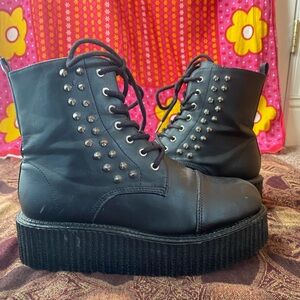 Demonia Black Studded Combat Boots